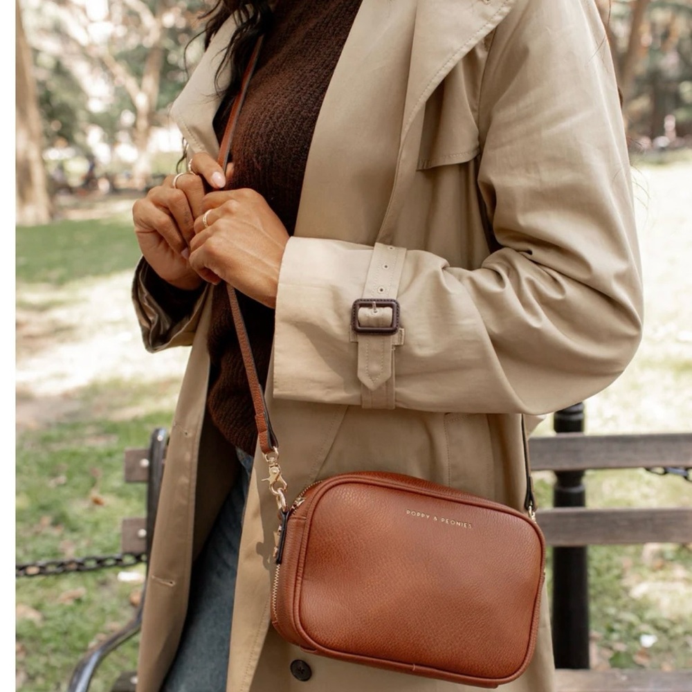 Brown Poppy & Peonies Crossbody Bag